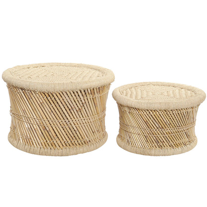 Set of 2 DKD Home Decor tables Natural 60 x 60 x 42 cm 62 x 62 x 42 cm 64 x 64 x 42 cm