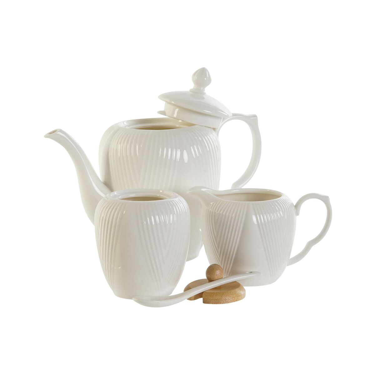 Tetera DKD Home Decor Blanco Natural Bambú Porcelana