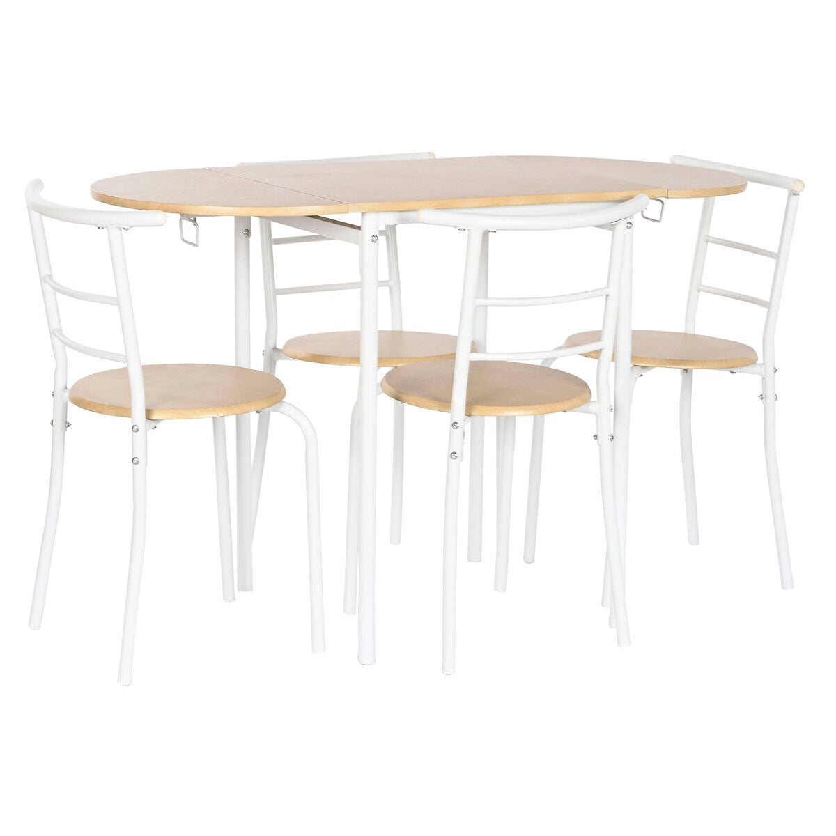 DKD Home Decor Table Set with 4 Chairs Natural White Metal MDF Wood 121 x 55 x 78 cm