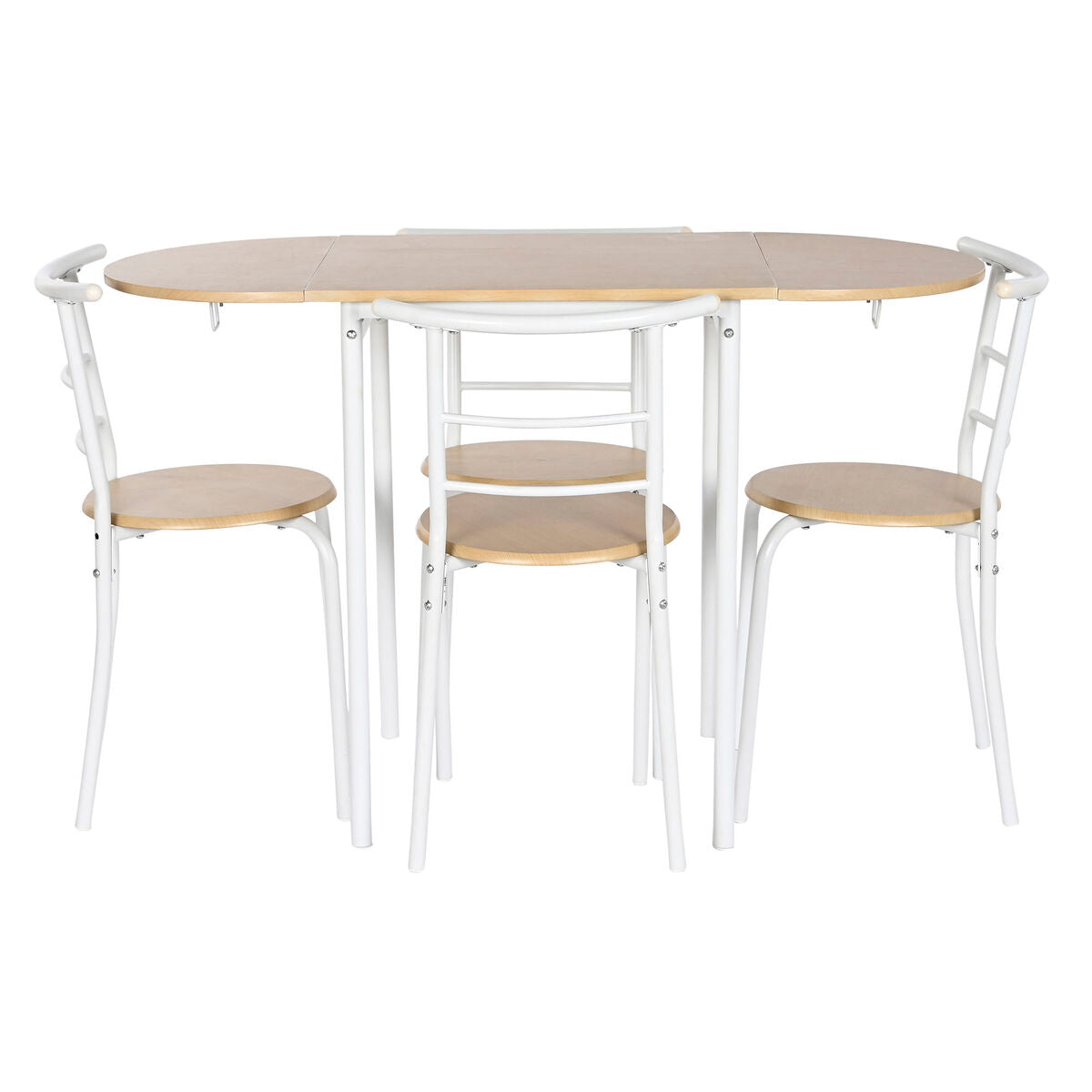 DKD Home Decor Table Set with 4 Chairs Natural White Metal MDF Wood 121 x 55 x 78 cm