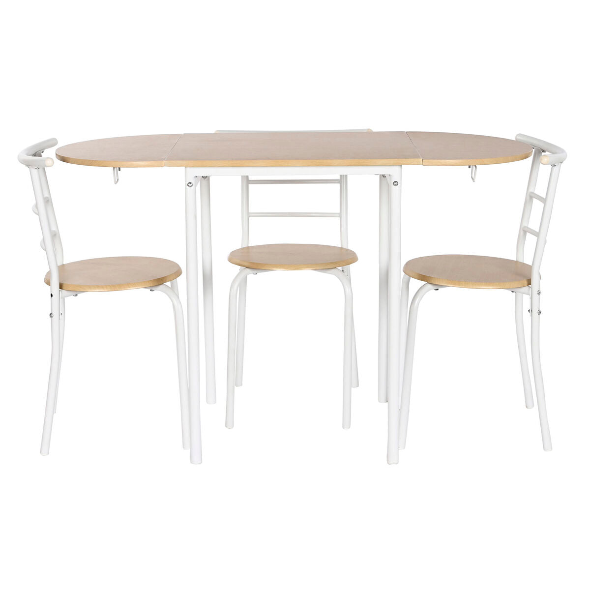 DKD Home Decor Table Set with 4 Chairs Natural White Metal MDF Wood 121 x 55 x 78 cm