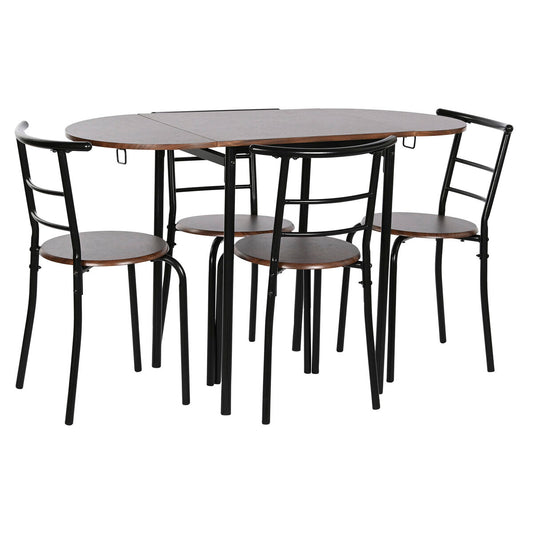 DKD Home Decor Table Set with 4 Chairs Brown Black Metal MDF Wood 121 x 55 x 78 cm