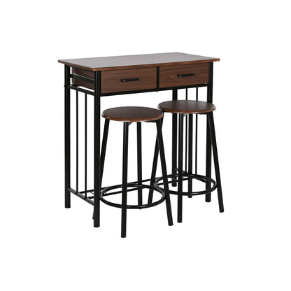 DKD Home Decor Table Set with 2 Chairs Brown Black Metal MDF Wood 80 x 50 x 84 cm