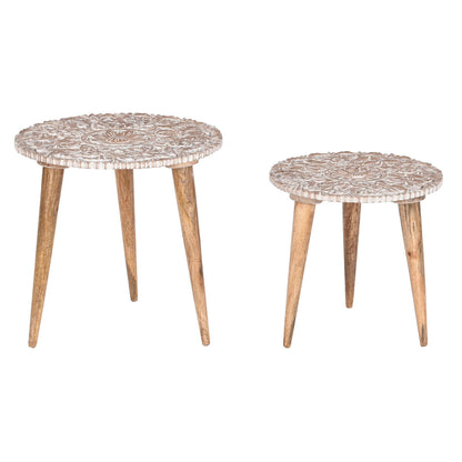 Set of 2 Home ESPRIT tables Natural White 45 x 45 x 45 cm