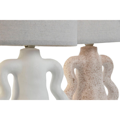 Home ESPRIT Table Lamp White Beige Stoneware 40 W 220 V 22 x 22 x 34 cm (2 Units)