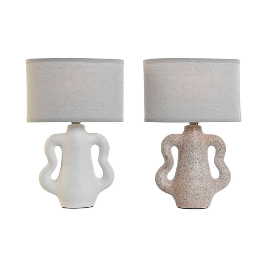 Home ESPRIT Table Lamp White Beige Stoneware 40 W 220 V 22 x 22 x 34 cm (2 Units)