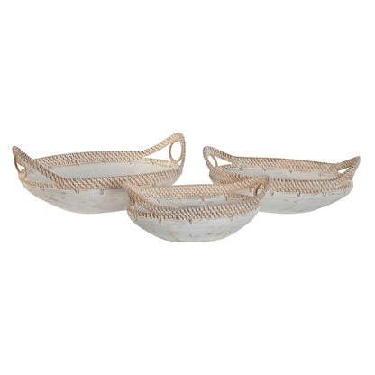 Centro de Mesa Home ESPRIT Blanco Natural Mediterráneo Decapé 40 x 24 x 14 cm (3 Piezas)