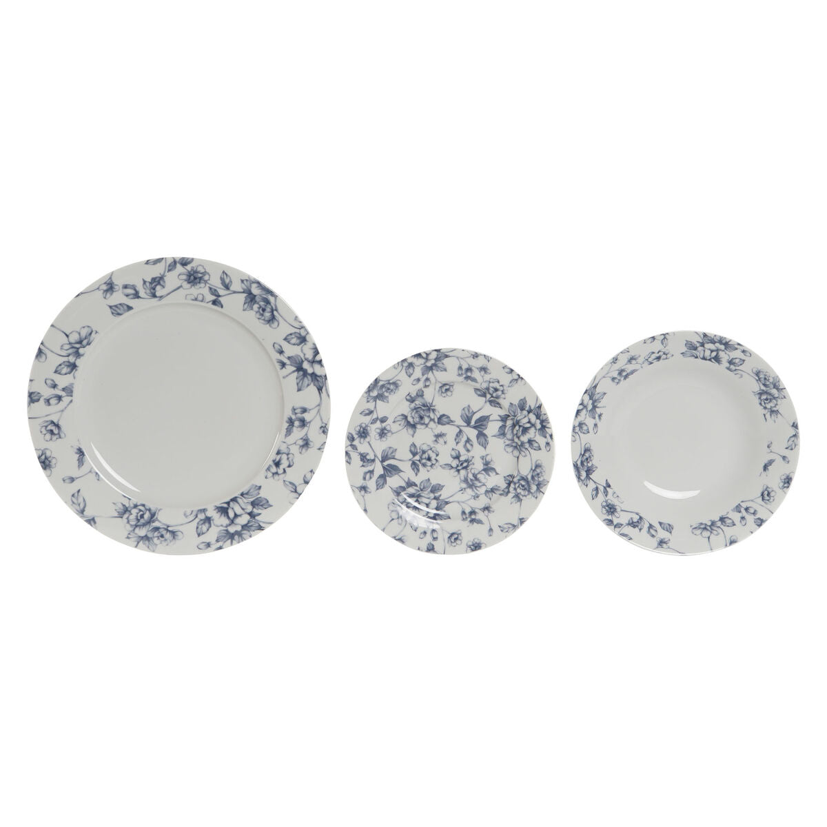 Home ESPRIT Blue Floral Porcelain Dinnerware Set 18 Pieces 27 x 27 x 2 cm