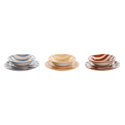 Home ESPRIT Dinnerware Yellow Blue Red Stoneware Striped Mediterranean 27.5 x 27.5 x 2.8 cm 18 Pieces