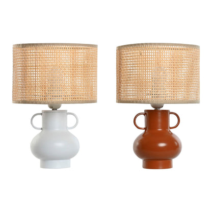 Home ESPRIT Natural White Terracotta Metal Bamboo Table Lamp 50 W 220 V 22 x 22 x 33 cm (2 Units)