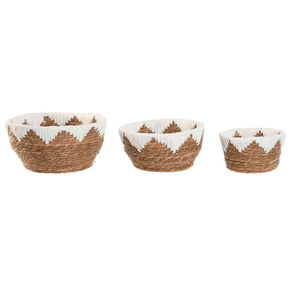 Centro de Mesa Home ESPRIT Blanco Natural 30,5 x 30,5 x 14 cm (3 Piezas)