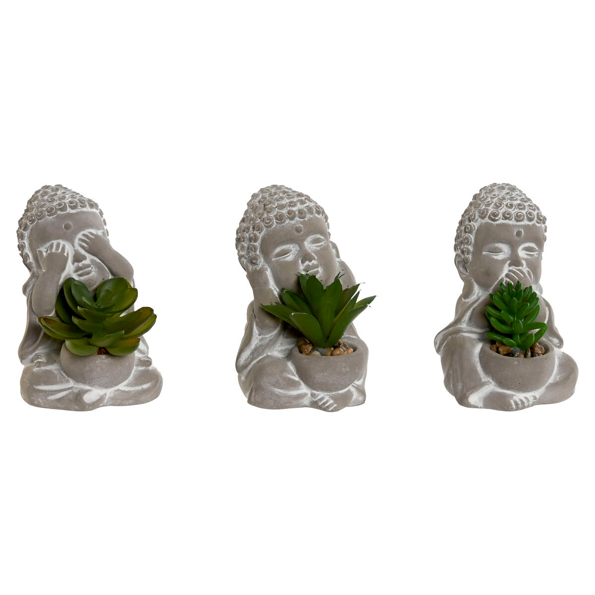 Planta Decorativa Home ESPRIT Polietileno Cemento Buda Oriental 8,5 x 7 x 11 cm (3 Unidades)