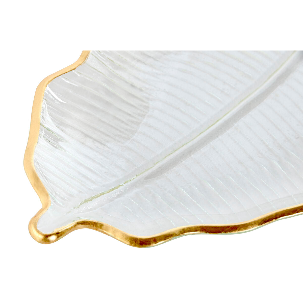 Centro de Mesa Home ESPRIT Transparente Dorado Tropical Hoja de planta 31 x 17 x 2 cm