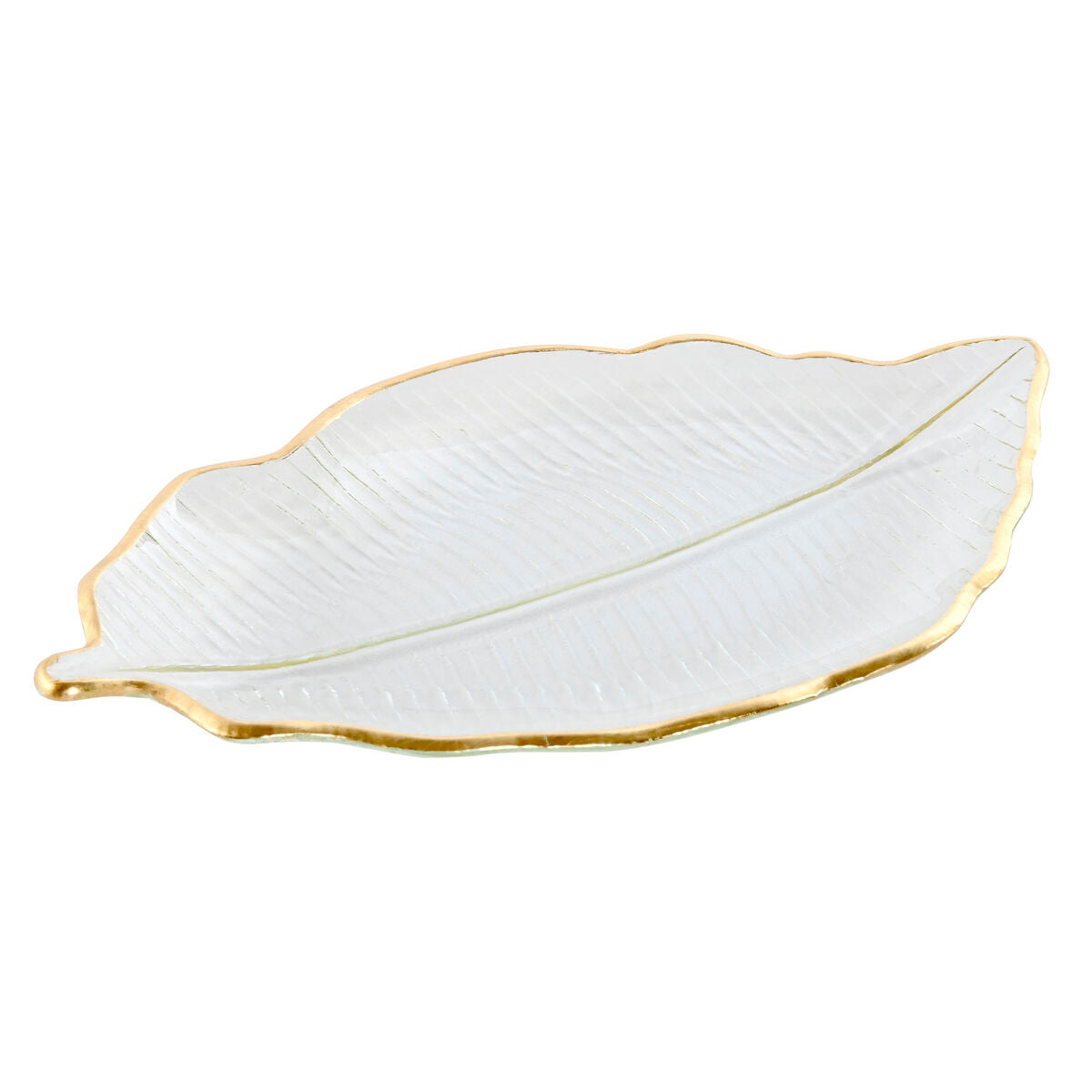 Home ESPRIT Centerpiece Transparent Golden Tropical Plant Leaf 31 x 17 x 2 cm