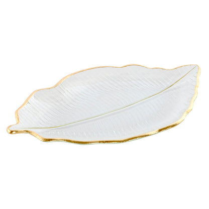 Home ESPRIT Centerpiece Transparent Golden Tropical Plant Leaf 31 x 17 x 2 cm