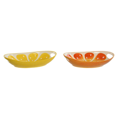 Home ESPRIT Snack Tray Green Orange Stoneware Lemon 30.6 x 16.5 x 6 cm (2 Units)