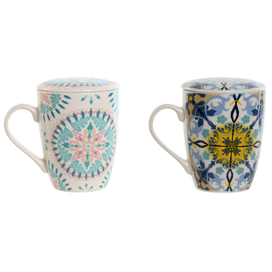 Taza con Filtro para Infusiones Home ESPRIT Azul Blanco Turquesa Mediterráneo 340 ml (2 Unidades)