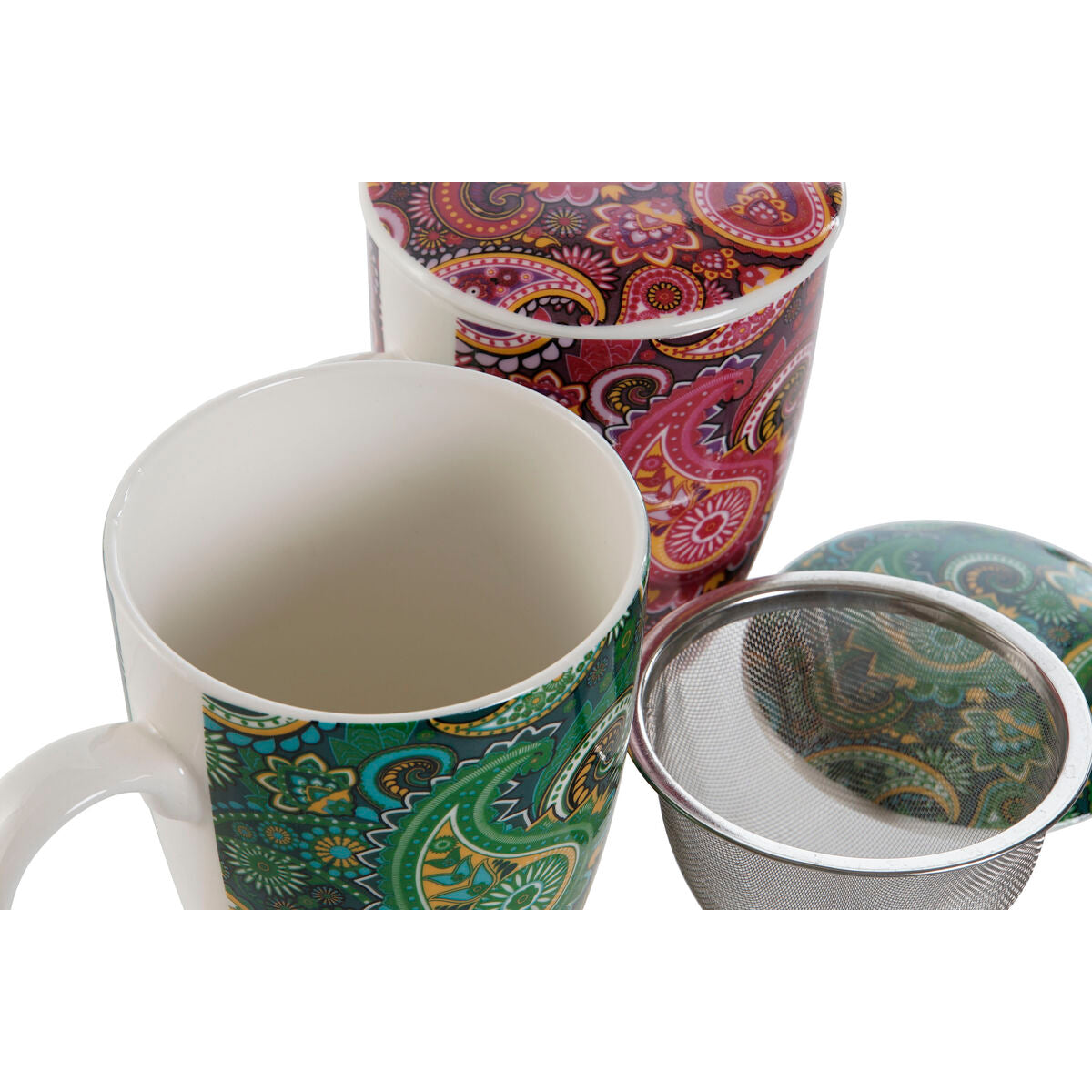 Taza con Filtro para Infusiones Home ESPRIT Verde Turquesa Granate Lila Moderno 340 ml (2 Unidades)