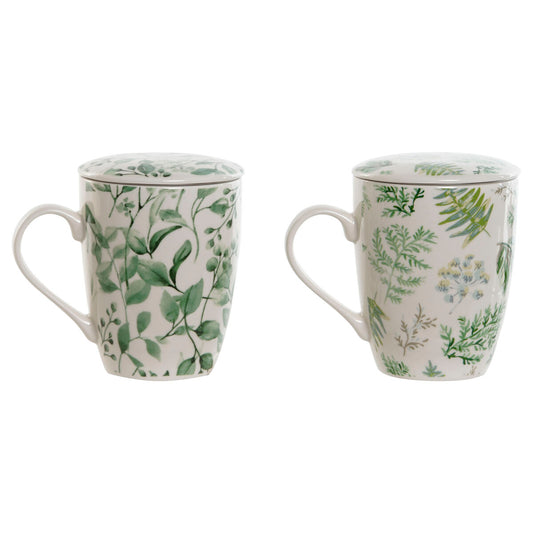 Taza con Filtro para Infusiones Home ESPRIT Blanco Verde 340 ml (2 Unidades)