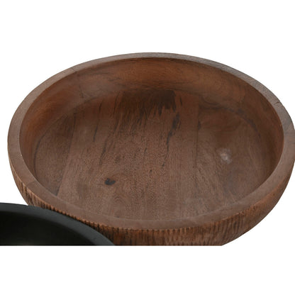 Centro de Mesa Home ESPRIT Marrón Negro Marrón claro Madera de mango Colonial 25 x 25 x 9 cm (3 Unidades)