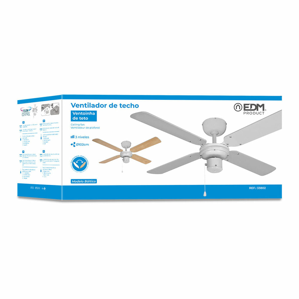 Ceiling Fan EDM 33802 Baltic White 50 W ø 102 cm