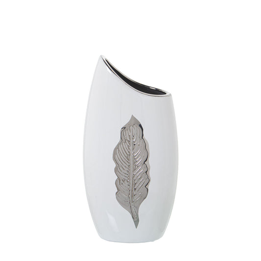 Alexandra House Living Vase White Silver Ceramic 14 x 9 x 29 cm