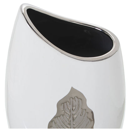 Alexandra House Living Vase White Silver Ceramic 14 x 9 x 29 cm