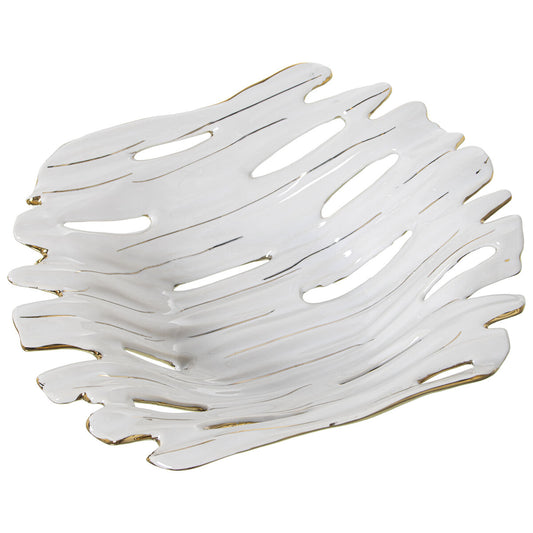 Alexandra House Living Centerpiece White Golden Ceramic 23 x 27 x 7 cm