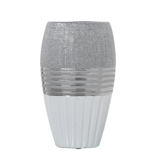 Alexandra House Living Vase White Silver Ceramic 14 x 9 x 24 cm