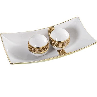 Alexandra House Living Centerpiece White Golden Ceramic 9 x 37 x 19 cm