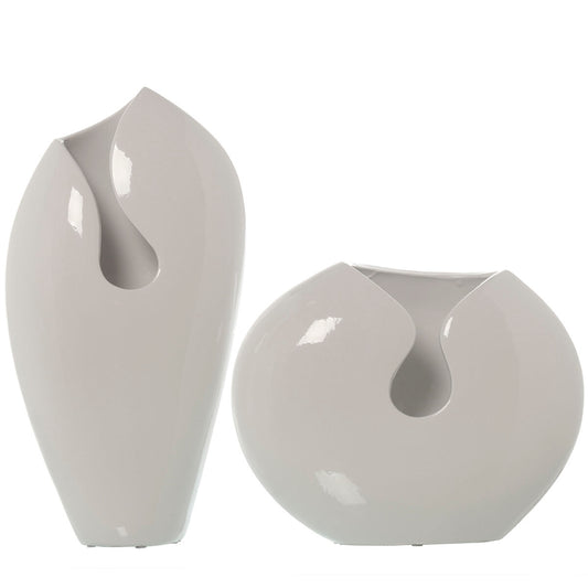 Set de 2 Jarrones Alexandra House Living Blanco Cerámica Brillante 23 x 24 x 42 cm (2 Piezas)