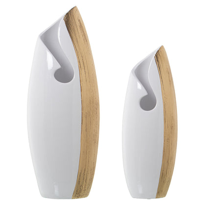 Set of 2 Alexandra House Living Vases White Gold Ceramic 27 x 17 x 47 cm (2 Pieces)