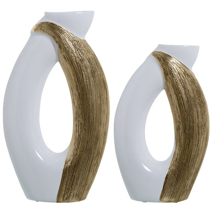 Set of 2 Alexandra House Living Vases White Gold Ceramic 18 x 27 x 47 cm (2 Pieces)