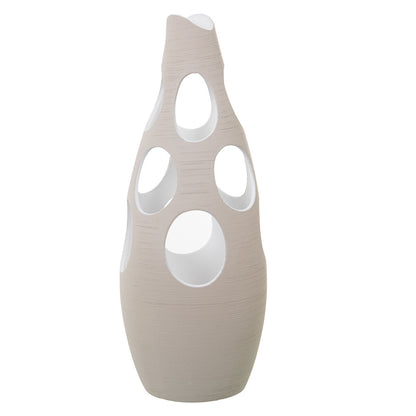 Alexandra House Living Ecru Ceramic Floor Vase Stripes Circles 24 x 24 x 63 cm