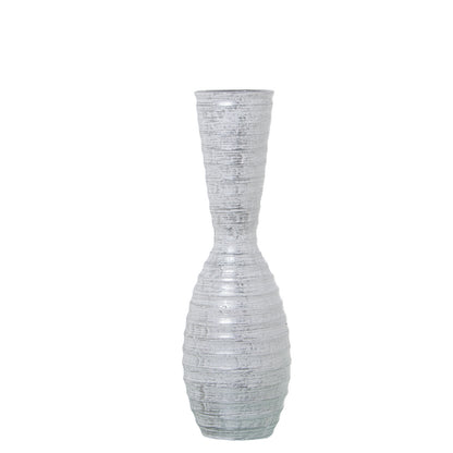 Alexandra House Living Floor Vase White Silver Ceramic Stripes 18 x 18 x 56 cm