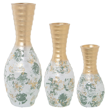 Set of 3 Alexandra House Living Vases Green Gold Ceramic 25 x 36 x 46 cm (3 Pieces)