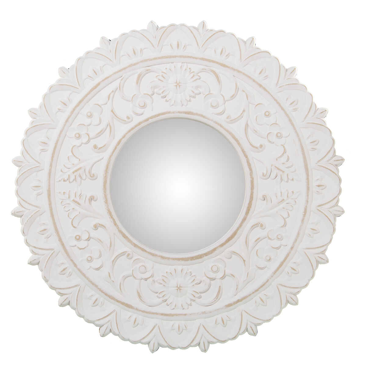 Alexandra House Living Wall Mirror White Distressed Wood 4 x 57 x 58 cm Round