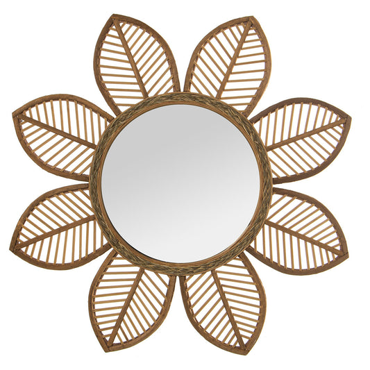 Alexandra House Living Natural Bamboo Wall Mirror Natural Fibre Flower 3 x 67 x 68 cm Round