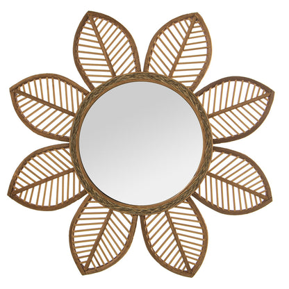 Alexandra House Living Natural Bamboo Wall Mirror Natural Fibre Flower 3 x 67 x 68 cm Round