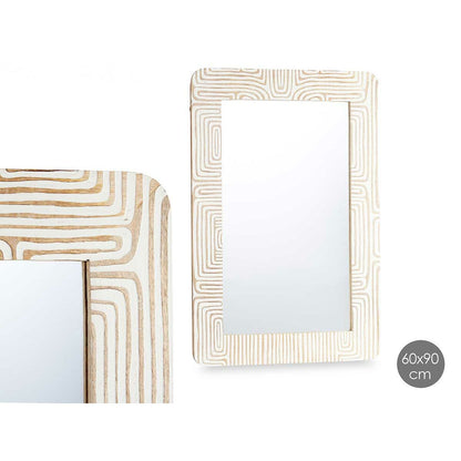 Wall Mirror White Brown Mango Wood Curve 90 x 60 x 2 cm