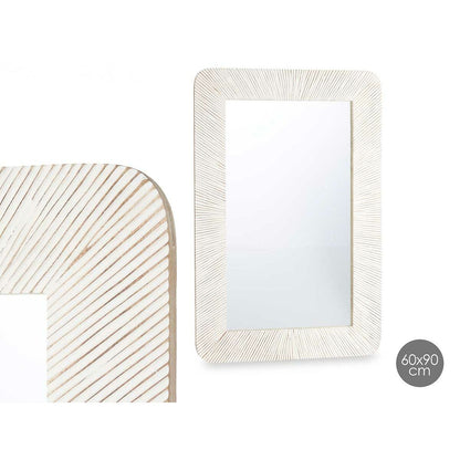 Wall Mirror White Brown Mango Wood Stripes 90 x 60 x 2 cm