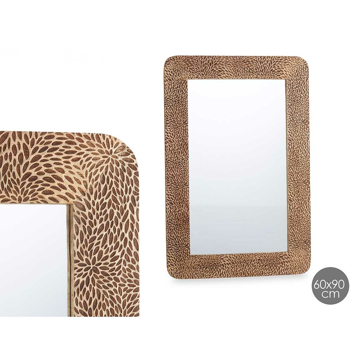 Wall Mirror Brown Mango Wood Leaves 90 x 60 x 2 cm