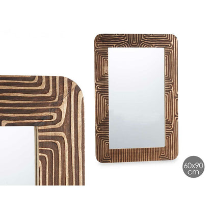 Wall Mirror Brown Mango Wood Curve 90 x 60 x 2 cm