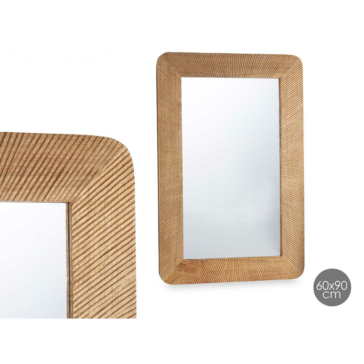 Wall Mirror Brown Mango Wood Stripes 90 x 60 x 2 cm