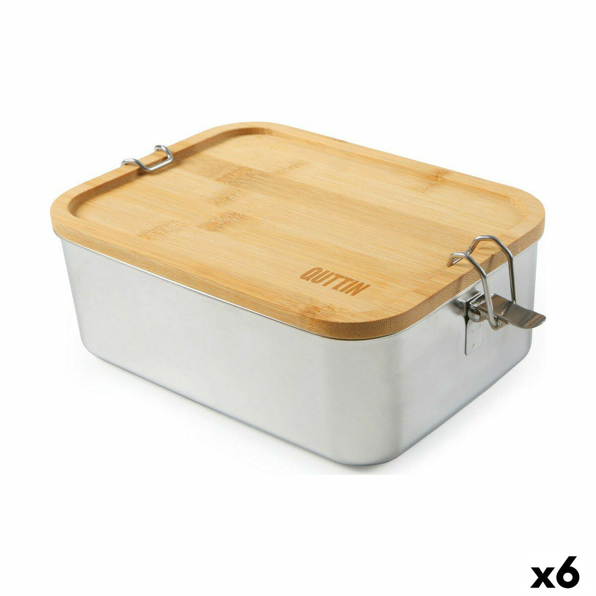 Quttin Bamboo Stainless Steel Rectangular Lunch Box (6 Units)