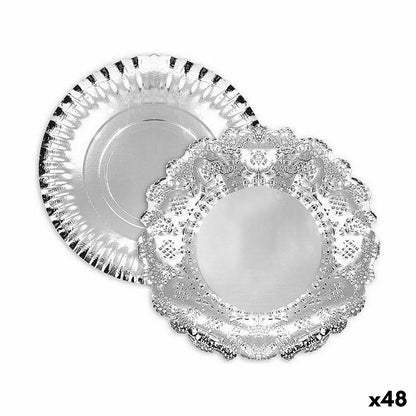 Round Silver Algon Snack Tray 30 x 30 x 1.5 cm (48 Units)