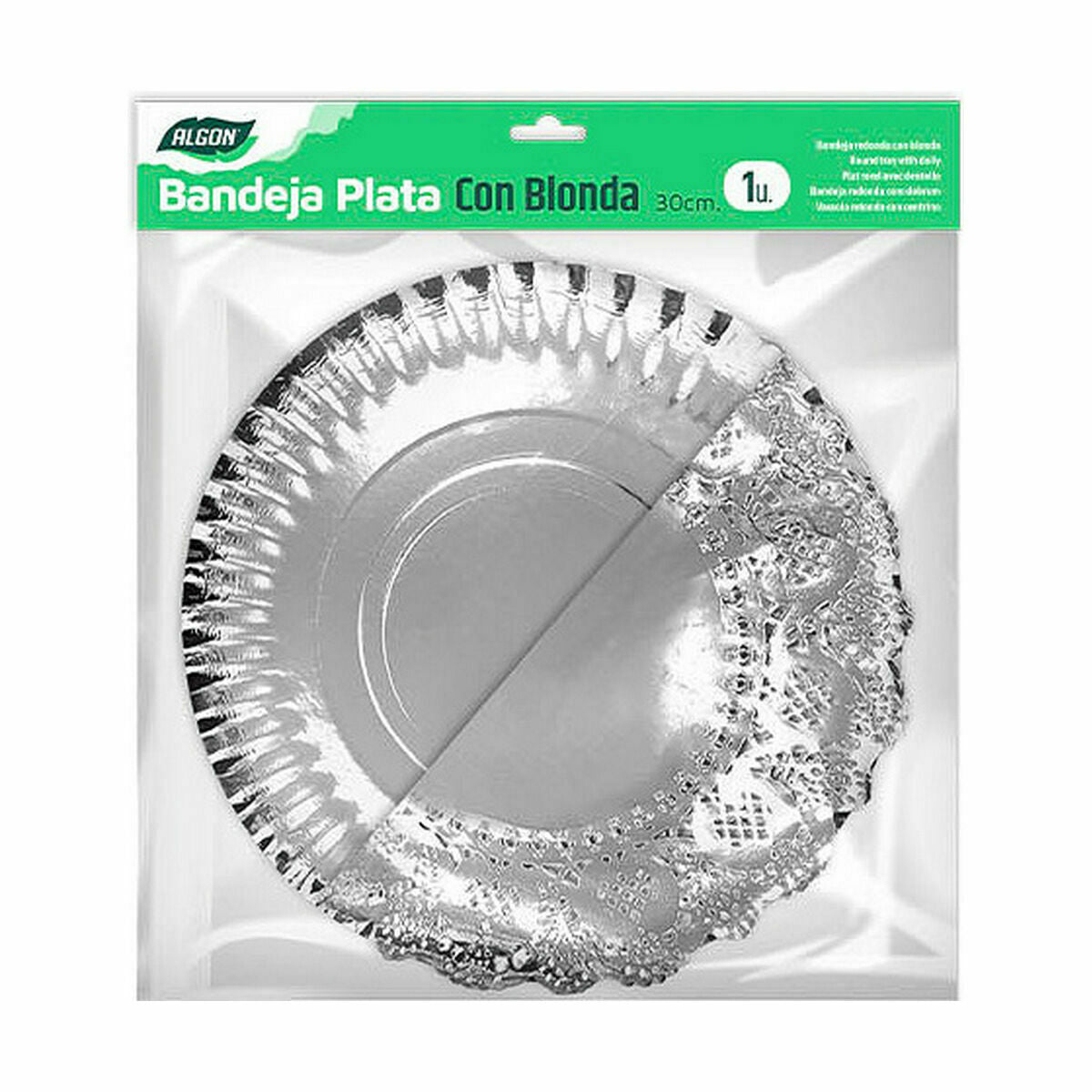 Round Silver Algon Snack Tray 30 x 30 x 1.5 cm (48 Units)