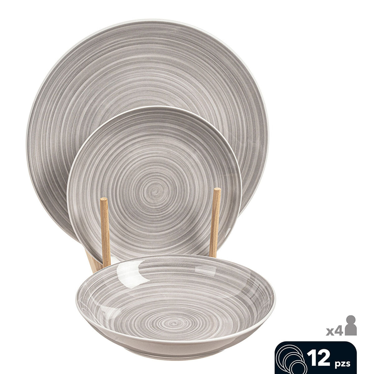 Vajilla de Porcelana Caison Sakura Marrón Gris Porcelana 12 Piezas