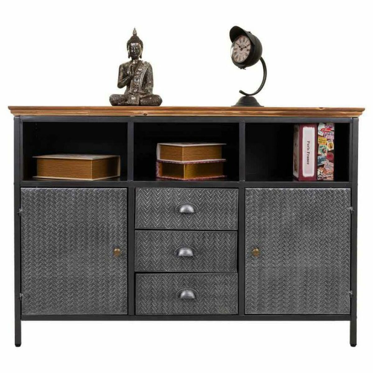 Aparador Alexandra House Living Marrón Gris Madera Metal 36 x 82 x 121 cm