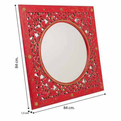 Espejo de pared Alexandra House Living Rojo Vidrio Latón Madera MDF 1 x 84 x 84 cm